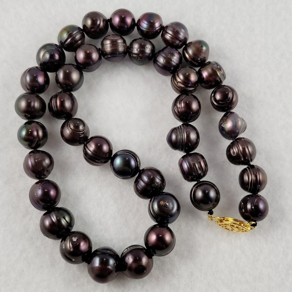REAL 10-11mm Bordeaux Black Pearl Necklace - Picture 7 of 11
